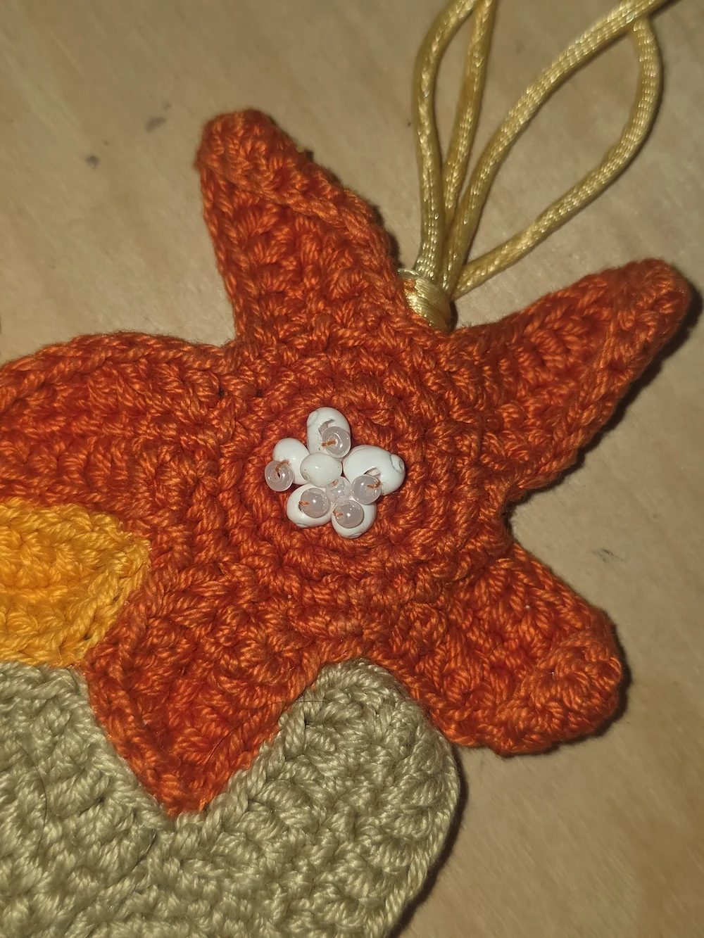 Handmade Crochet Flower Necklace in Mustard, Orange & Taupe